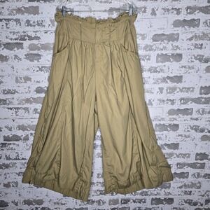Anthropologie Harem Pants Womens Large Khaki Tan Zipper Legs Paperbag Waist Boho